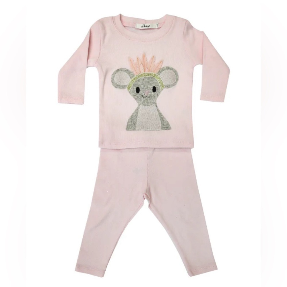 Adorable Pink Kids Matching Set with mouse Design by boutique label, oh baby!